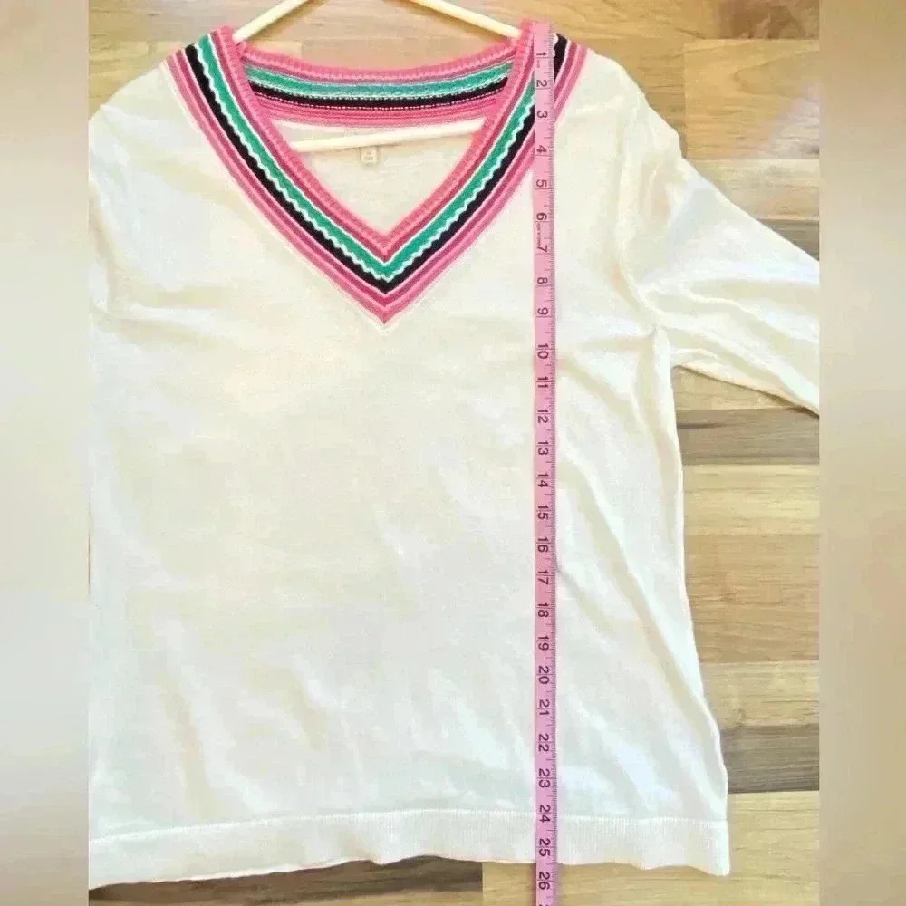 Talbots Stripe Sweater Women’s Size Medium V Neck Cream - Picture 5 of 10
